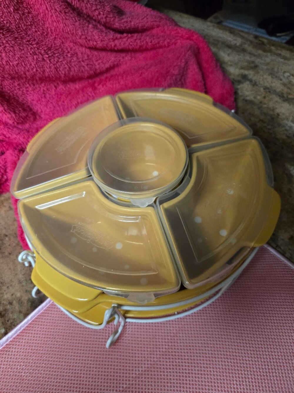 Temp-tations 13 Piece Lazy Susan Serving Dish Set- Yellow Polka Dot